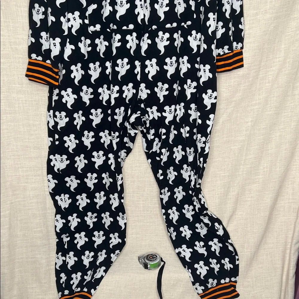 Disney Store Halloween Ghost Black White Mickey Adult One PJs Piece Jumpsuit - Picture 4 of 6